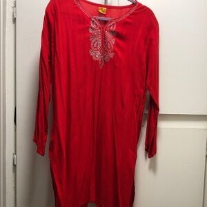 Crimson Embroidered Women's Tunic